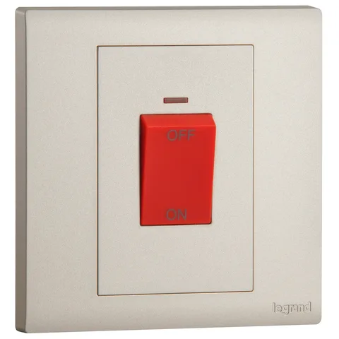 Legrand Obria — Double pole switches 45 A - 250 V~ — 1-gang 1-way switch with red LED indicator, Champagne — MEC21029CH