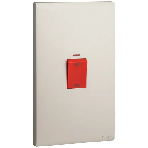 Legrand Obria — Double pole switches 45 A - 250 V~ — 2-gang 1-way vertical switch with red LED indicator and red button, Champagne — MEC21030CH