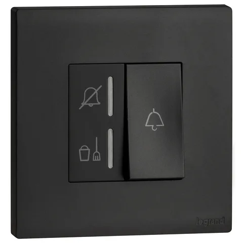 Legrand Obria — Hotel bedroom control units — 1-gang - Do not disturb / Make up room and bell push-button - 230 V LED, Black — MEC27072BL