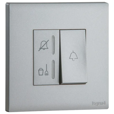 Legrand Obria — Hotel bedroom control units — 1-gang - Do not disturb / Make up room and bell push-button - 230 V LED, Dark Silver — MEC27072SL