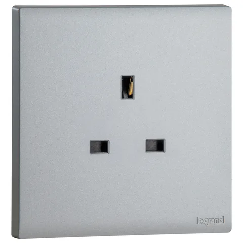Legrand Obria — British standard single pole socket outlets 13 A - 250 V~ — 1-gang - unswitched, Dark Silver — MEC31032SL