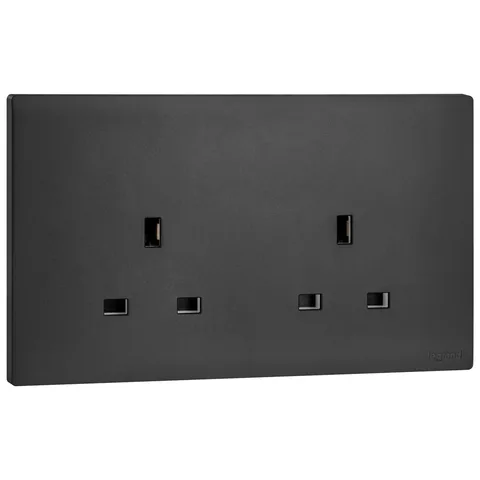 مقبس كهربائي بريطاني ليجراند أوبريا، وحدتان، 1P، 13 أمبير، دون مفتاح، أسود — MEC31033BL