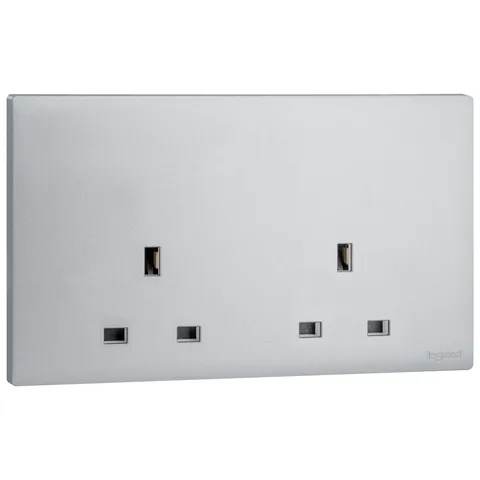 مقبس كهربائي بريطاني ليجراند أوبريا، وحدتان، 1P، 13 أمبير، دون مفتاح، فضي داكن — MEC31033SL