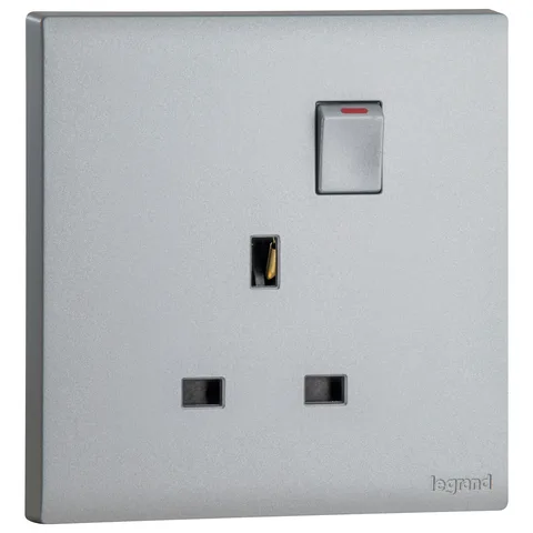 Legrand Obria — British standard double pole socket outlets 13 A - 250 V~ — 1-gang - switched, Dark Silver — MEC32038SL