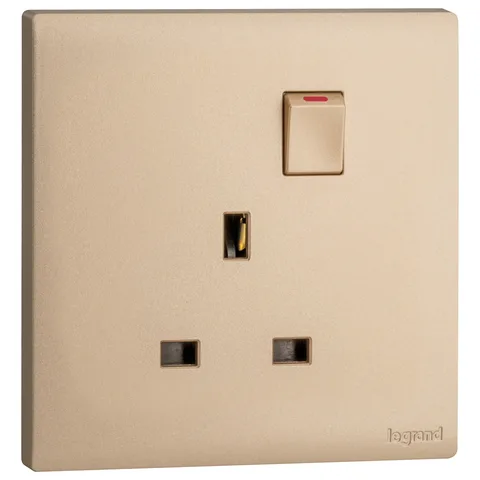 Legrand Obria — British standard double pole socket outlets 13 A - 250 V~ — 1-gang - switched + 2 earth terminals, Rose Gold — MEC32039RG