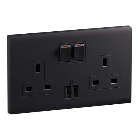 مقبس كهربائي بريطاني ليجراند أوبريا، وحدتان، 2P، 13 أمبير، بمفتاح — MEC33095BL