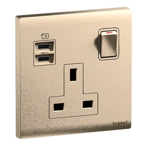 Legrand Obria — British standard double pole USB C+C 24W socket outlets 13 A - 250 V, Rose Gold — MEC33097RG