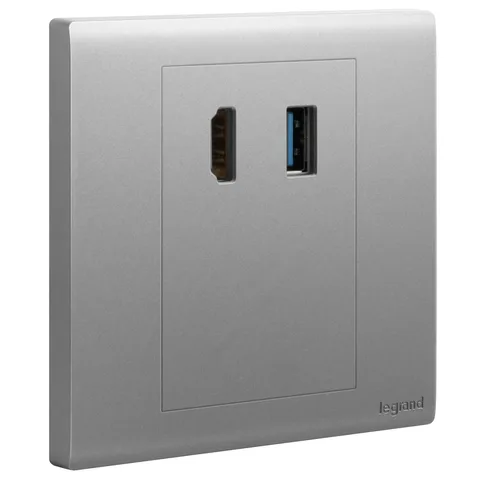 Legrand Obria — Audio and video sockets — HDMI Type-A sockets + USB Type-A data sockets, Dark Silver — MEC44015SL