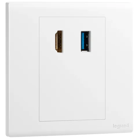 Legrand Obria — Audio and video sockets — HDMI Type-A sockets + USB Type-A data sockets, White — MEC44015WH