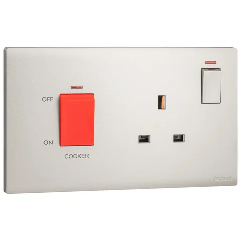 Legrand Obria — Cooker control units 45 A - 250 VA — 45 A DP switch + 13 A switched socket outlet with red indicator, Champagne — MEC73031CH