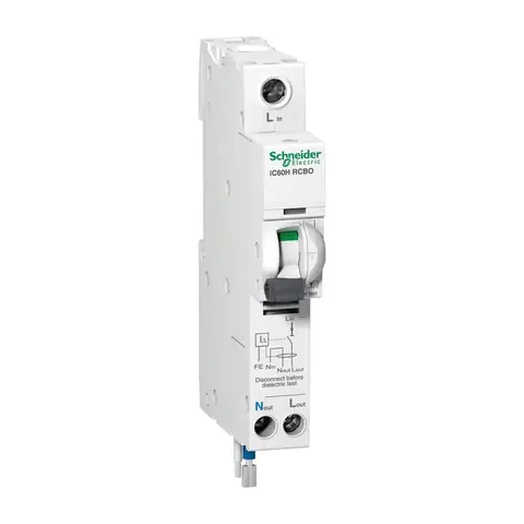 قاطع تفاضلي مع حماية زيادة التيار RCBO شنايدر Acti9 iC60H، 1 قطب + محايد، 25 أمبير، حساسية 100 مللي أمبير — A9D12825