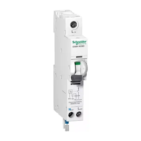 قاطع تفاضلي مع حماية زيادة التيار RCBO شنايدر Acti9 iC60H، 1 قطب + محايد، 16 أمبير، حساسية 30 مللي أمبير — A9D31816
