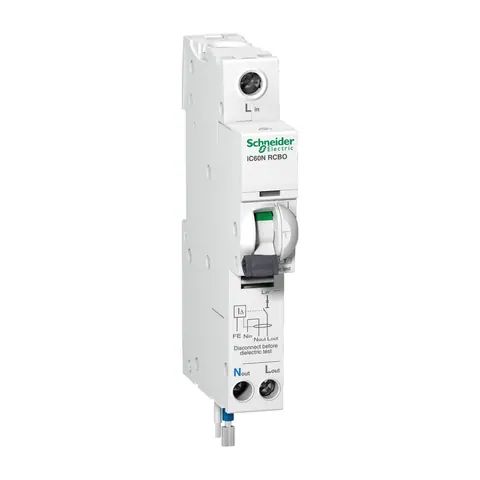 قاطع تفاضلي مع حماية زيادة التيار RCBO شنايدر Acti9 iC60N، قطب واحد، 40 أمبير، حساسية 30 مللي أمبير — A9D61840