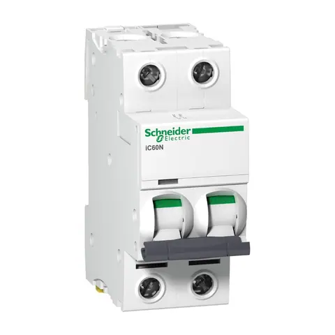 قاطع دائرة مصغّر MCB شنايدر Acti9 iC60N، قطبان، 10 أمبير، منحنى B، قدرة قطع 10 كيلو أمبير — A9F43210