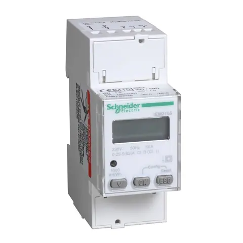 Schneider Electric Single phase power meter, iEM2155, modular, 230V, 63A with communication Modbus, MID — A9MEM2155