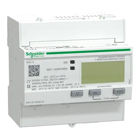 Schneider Electric Energy meter, iEM3110, 63A, 1 pulse output, MID — A9MEM3110