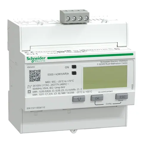 عداد طاقة ثلاثي الطور شنايدر iEM3255، عبر محولات تيار CT، اتصال Modbus، متعدد التعرفة، معتمد MID — A9MEM3255
