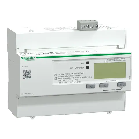 Schneider Electric Energy meter, iEM3355, 125A, Modbus, 1 DI, 1 DO, multi-tariff, MID — A9MEM3355