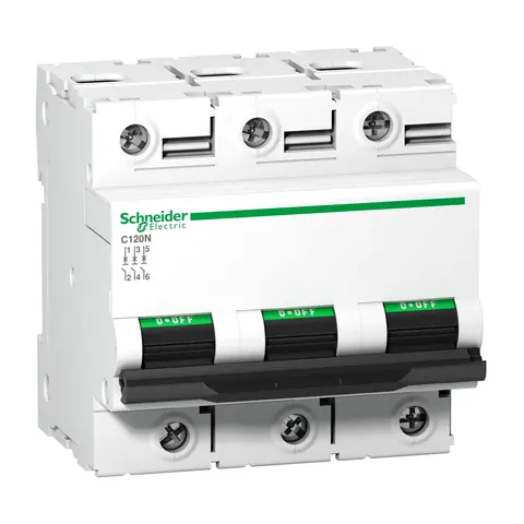 Schneider Electric Miniature circuit breaker (MCB), Acti9 C120N, 3P, 63A, C curve, 10000A (IEC/EN 60898-1), 10kA (IEC/EN 60947-2) — A9N18364