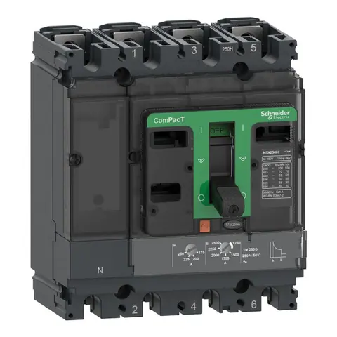 Schneider Electric Moulded case circuit breaker (MCCB), ComPacT NSX100B, 25kA at 415V AC, 80A, TMD trip unit, 4P3D — C10B6TM080C
