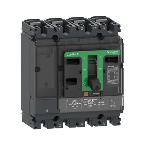 Schneider Electric Moulded case circuit breaker (MCCB), ComPacT NSX100N, 50kA at 415V AC, 63A, TMD trip unit, 4P3D — C10N6TM063C