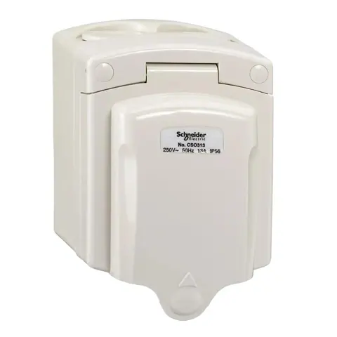 Schneider Electric Socket outlet, Kavacha, 13A, 250V, surface mount, 1 gang, IP56 — CSO313_GY