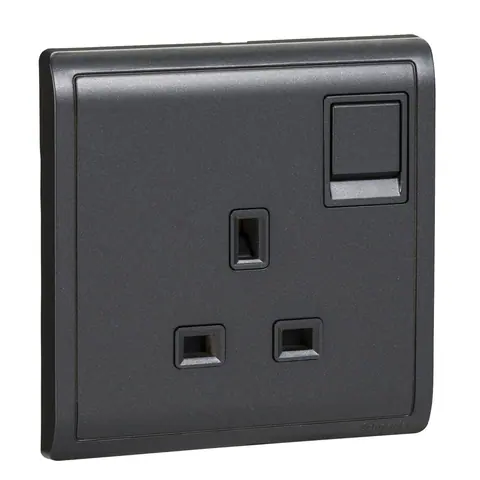 Schneider Electric Switched socket, Pieno, 13A, 250V, 1 gang, matt black — E8215_MB_G1