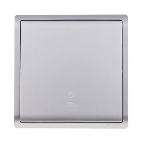 Schneider Electric Bell press switch, Pieno, 10A, 250V, 1 gang, aluminium silver — E8231BPL1_AS_G1