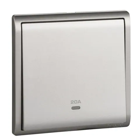 Schneider Electric Double pole switch, Pieno, 20A, 250V, 1 gang, with neon, aluminium silver — E8231D20N_AS_G1