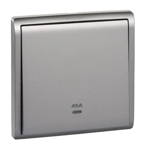 Schneider Electric Double pole switch, Pieno, 45A, 250V, 1 gang, with neon, aluminium silver — E8231D45N_AS_G1