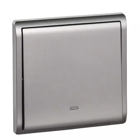 Schneider Electric Switch, Pieno, 16A, 250V, 1 gang, 1 way, with fluorescent locator, aluminium silver — E8231L1F_AS