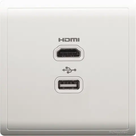 مقبس وسائط HDMI وUSB شنايدر Pieno، مع مؤشر ضوئي، أبيض — E8232HDUSB