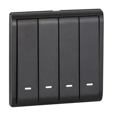 Schneider Electric Switch, Pieno, 10AX, 250V, 4 gang, 1 way, with fluorescent locator, matt black — E8234L1F_MB_G1