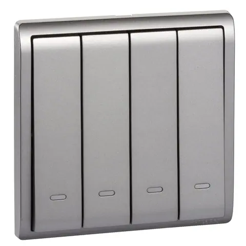 Schneider Electric Switch, Pieno, 10AX, 250V, 4 gang, 2 way, with fluorescent locator, aluminium silver — E8234L2F_AS_G1
