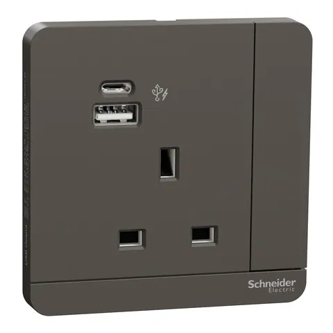 Schneider Electric Switched socket with USB charger, AvatarOn, 21W type A+C, 1 gang, 2P, 13A, dark grey — E8315DACUSR1_DG