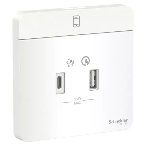 Schneider Electric USB charger, AvatarOn type A + C, 2.1 to 3A, white — E8332ACQUSB_WE
