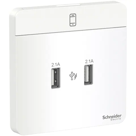 Schneider Electric Double USB charger, AvatarOn type A, 2.1A, white — E8332USB_WE