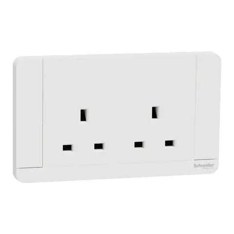 Schneider Electric Switched socket, AvatarOn, 13A 250V, 2P, 2 gang, white — E83T25D_WE