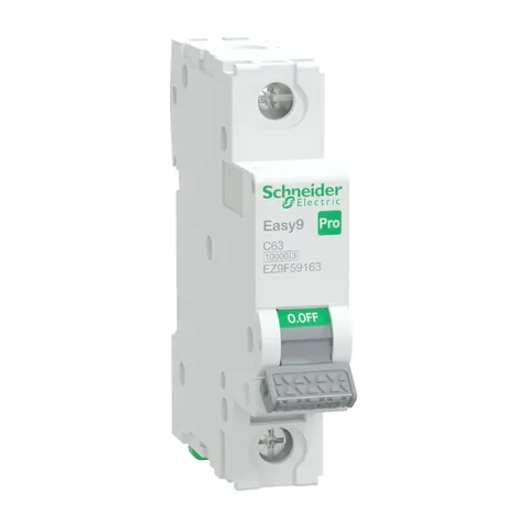 Schneider Electric Miniature Circuit Breaker(MCB), Easy9 Pro, 1P, 63A, C curve, 10000A(IEC/EN 60898-1), 10kA(IEC/EN 60947-2) — EZ9F59163