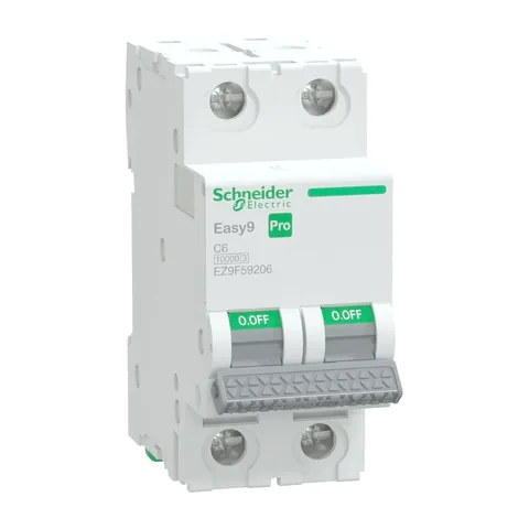 Schneider Electric Miniature Circuit Breaker(MCB), Easy9 Pro, 2P, 6A, C curve, 10000A(IEC/EN 60898-1), 10kA(IEC/EN 60947-2) — EZ9F59206