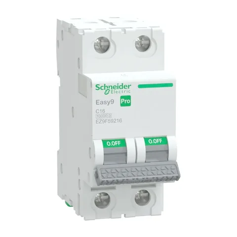 Schneider Electric Miniature Circuit Breaker(MCB), Easy9 Pro, 2P, 16A, C curve, 10000A(IEC/EN 60898-1), 10kA(IEC/EN 60947-2) — EZ9F59216