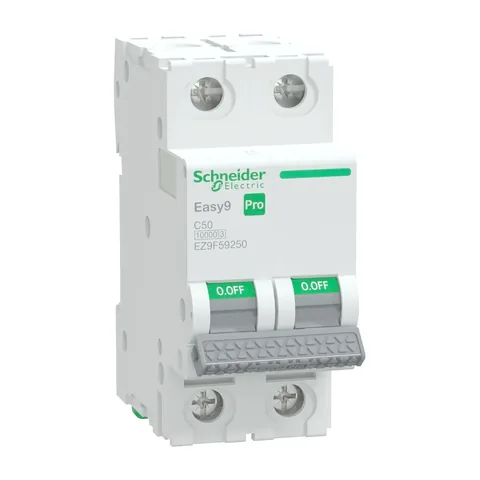 Schneider Electric Miniature Circuit Breaker(MCB), Easy9 Pro, 2P, 50A, C curve, 10000A(IEC/EN 60898-1), 10kA(IEC/EN 60947-2) — EZ9F59250