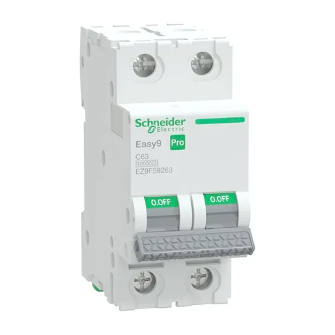 Schneider Electric Miniature Circuit Breaker(MCB), Easy9 Pro, 2P, 63A, C curve, 10000A(IEC/EN 60898-1), 10kA(IEC/EN 60947-2) — EZ9F59263