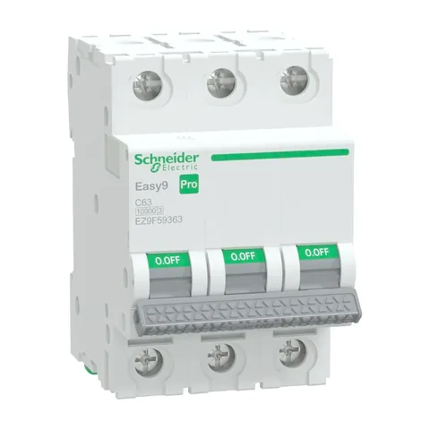 Schneider Electric Miniature Circuit Breaker(MCB), Easy9 Pro, 3P, 63A, C curve, 10000A(IEC/EN 60898-1), 10kA(IEC/EN 60947-2) — EZ9F59363