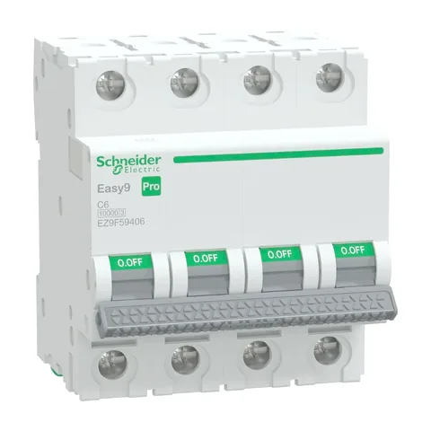 Schneider Electric Miniature Circuit Breaker(MCB), Easy9 Pro, 4P, 6A, C curve, 10000A(IEC/EN 60898-1), 10kA(IEC/EN 60947-2) — EZ9F59406