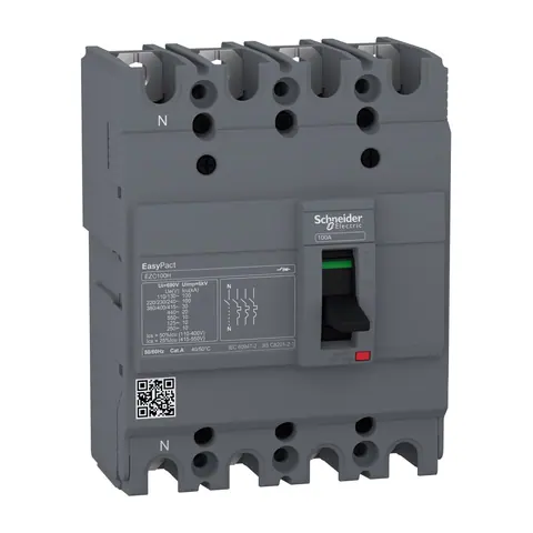Schneider Electric Moulded case circuit breaker (MCCB), EasyPact EZC100H, TMD, 100A, 4P3D — EZC100H4100