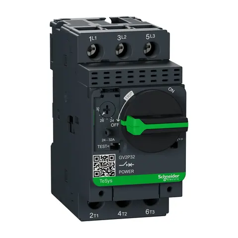 Schneider Electric Motor circuit breaker, TeSys Deca, 3P, 24 to 32A, thermal magnetic, screw clamp terminals, rotary handle — GV2P32