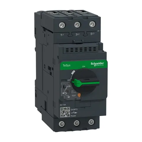 Schneider Electric Motor circuit breaker, TeSys Deca frame 3, 3P, 62 to 73A, thermal magnetic, EverLink terminals — GV3P73
