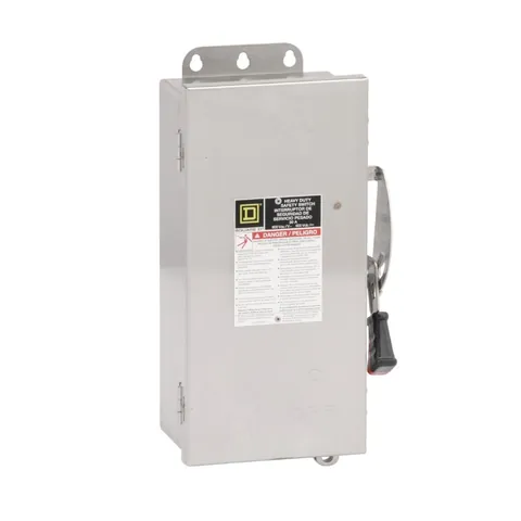 مفتاح أمان شنايدر Heavy duty، بلا مصاهر، 3P، 30 أمبير، 600V، NEMA 4X/5 — HU361DS
