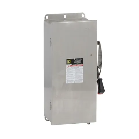 مفتاح أمان شنايدر Heavy duty، بلا مصاهر، 3P، 100 أمبير، 600V، NEMA 4X/5 — HU363DS